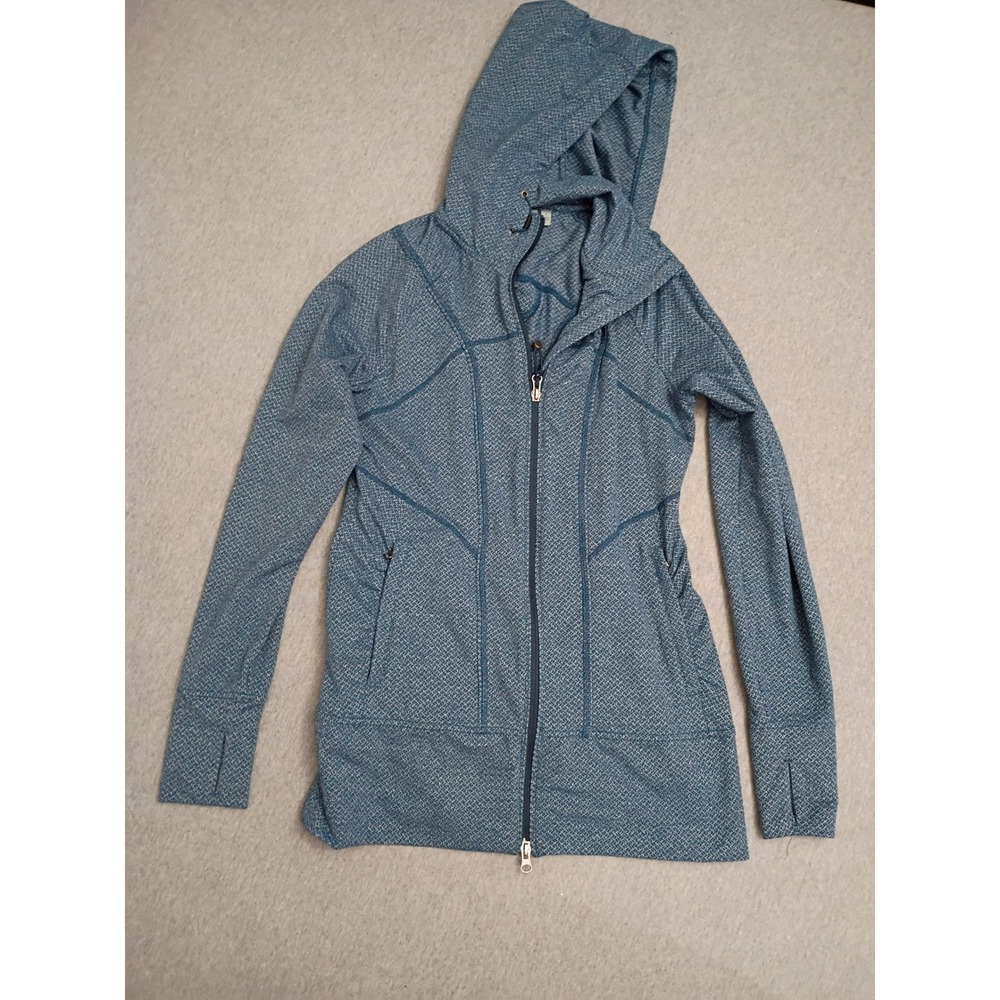 Athleta Rishi Double Zip Hoodie Blue Space Ruched Activewear Jacket Small 943066